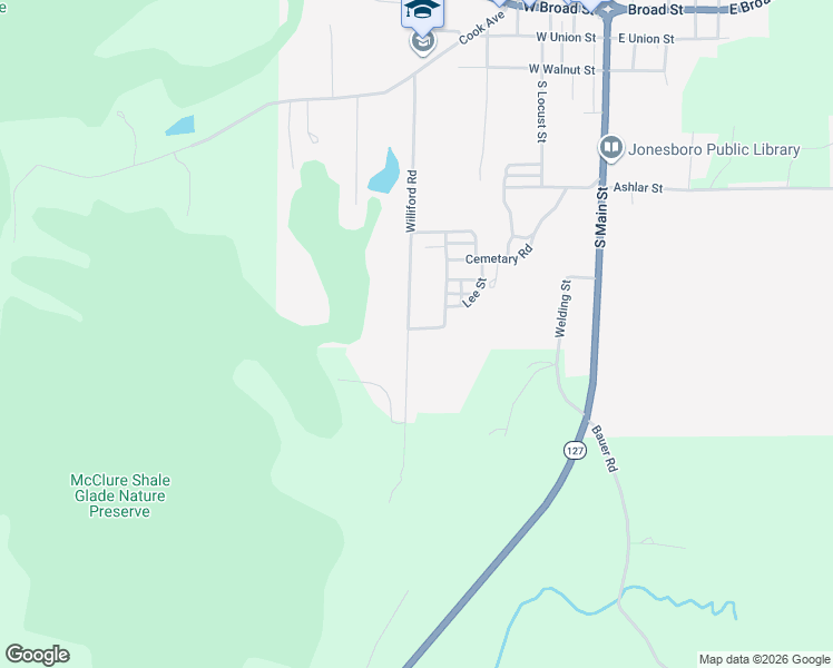 map of restaurants, bars, coffee shops, grocery stores, and more near Gardner Street in Jonesboro