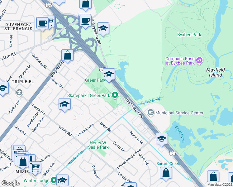 map of restaurants, bars, coffee shops, grocery stores, and more near 2871 Josephine Lane in Palo Alto