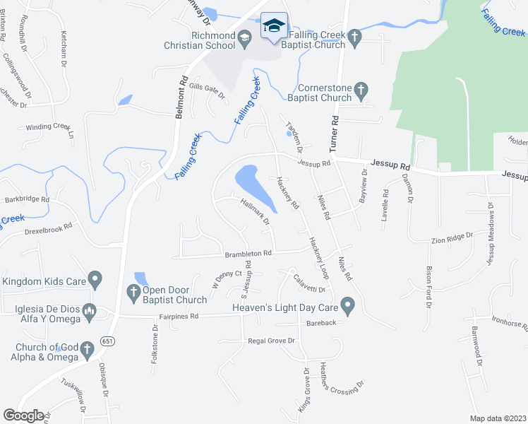 map of restaurants, bars, coffee shops, grocery stores, and more near 5225 Hallmark Drive in Richmond
