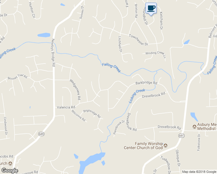 map of restaurants, bars, coffee shops, grocery stores, and more near 7600 Valencia Road in Chesterfield