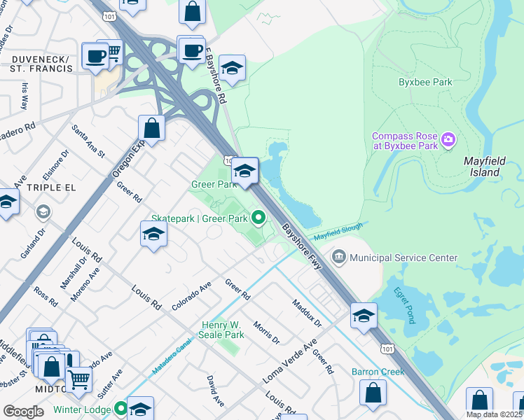 map of restaurants, bars, coffee shops, grocery stores, and more near 2871 Josephine Lane in Palo Alto