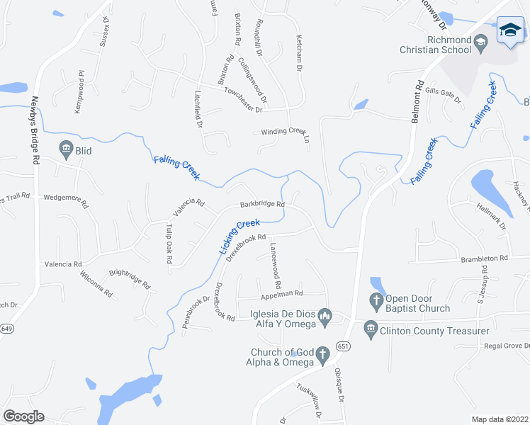map of restaurants, bars, coffee shops, grocery stores, and more near 7317 Barkbridge Road in Chesterfield