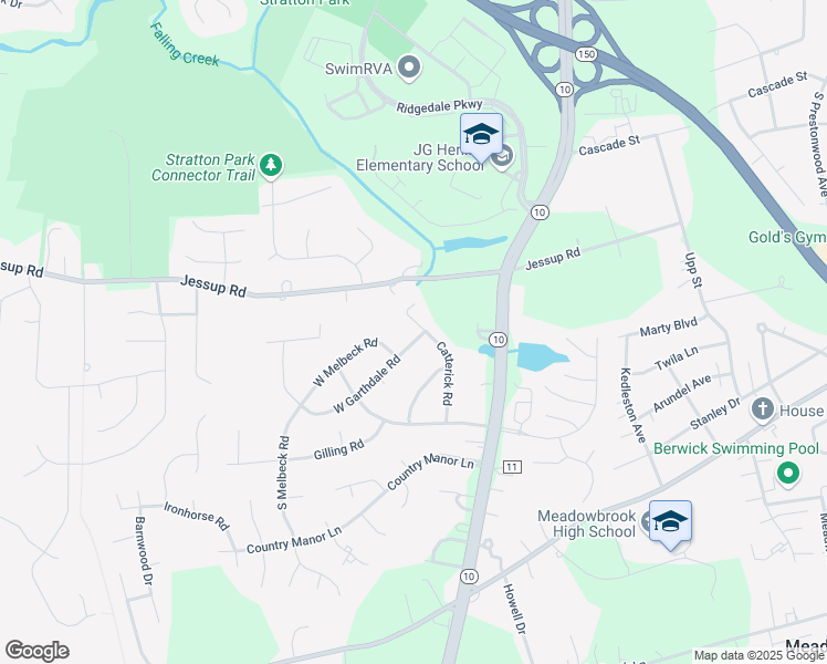 map of restaurants, bars, coffee shops, grocery stores, and more near 5450 Catterick Road in Richmond