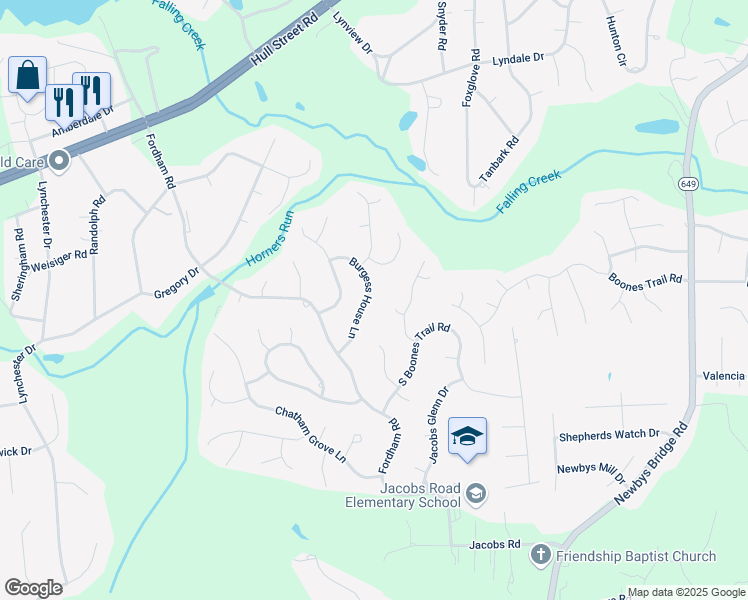 map of restaurants, bars, coffee shops, grocery stores, and more near 4417 Burgess House Lane in Richmond