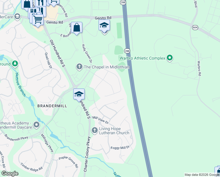 map of restaurants, bars, coffee shops, grocery stores, and more near 12756 Petrel Crossing in Midlothian