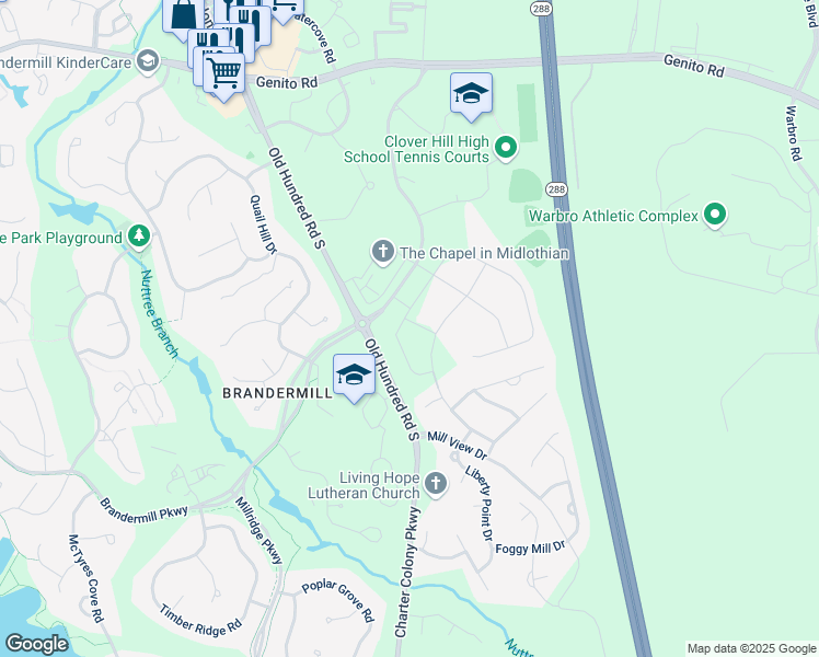map of restaurants, bars, coffee shops, grocery stores, and more near in Chesterfield