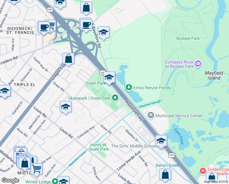 map of restaurants, bars, coffee shops, grocery stores, and more near 2863 Josephine Lane in Palo Alto