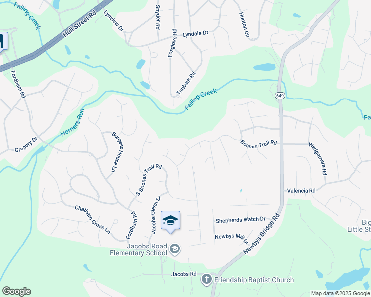 map of restaurants, bars, coffee shops, grocery stores, and more near 8600 Boones Trail Road in Chesterfield