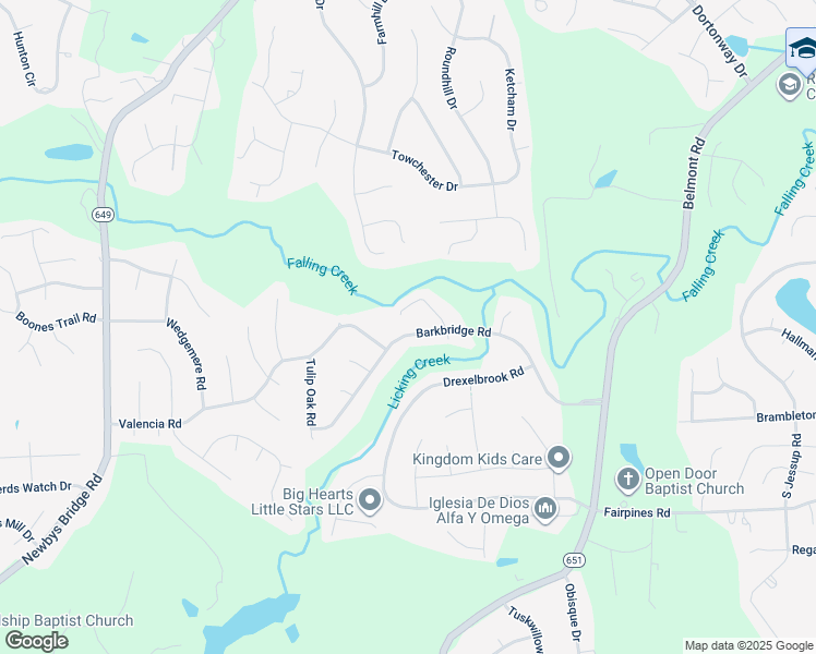map of restaurants, bars, coffee shops, grocery stores, and more near 7418 Barkbridge Road in Chesterfield