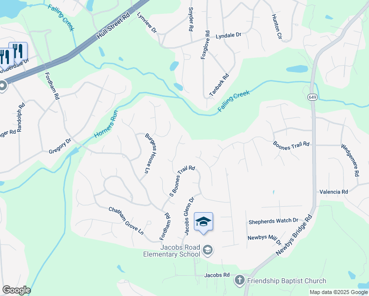 map of restaurants, bars, coffee shops, grocery stores, and more near 8903 Boonesboro Court in Richmond