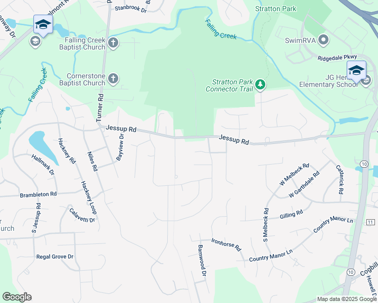 map of restaurants, bars, coffee shops, grocery stores, and more near 5221 Zion Hill Church Road in Richmond