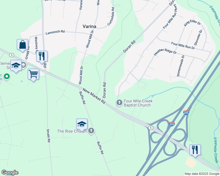 map of restaurants, bars, coffee shops, grocery stores, and more near 8101 Doran Road in Henrico