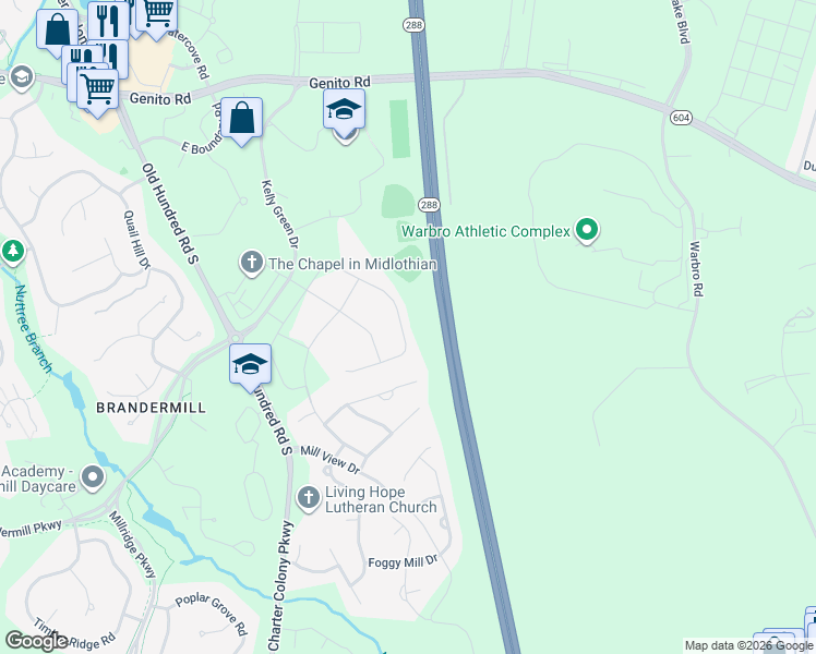 map of restaurants, bars, coffee shops, grocery stores, and more near in Chesterfield