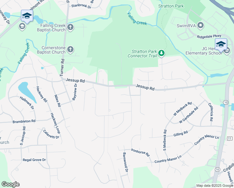 map of restaurants, bars, coffee shops, grocery stores, and more near 5221 Zion Hill Church Road in Richmond