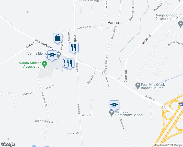 map of restaurants, bars, coffee shops, grocery stores, and more near 2612 Red Wing Lane in Richmond