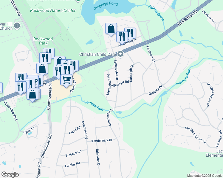 map of restaurants, bars, coffee shops, grocery stores, and more near 4101 Sheringham Road in Richmond