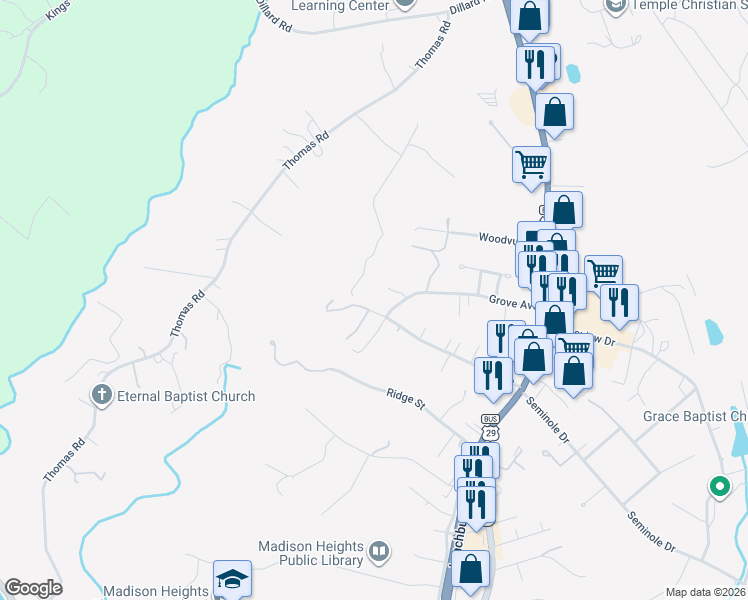 map of restaurants, bars, coffee shops, grocery stores, and more near 264 Mays Street in Madison Heights