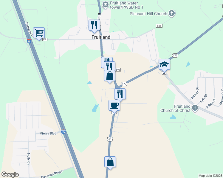 map of restaurants, bars, coffee shops, grocery stores, and more near 5735 U.S. 61 in Jackson