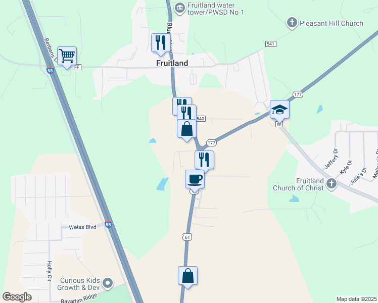 map of restaurants, bars, coffee shops, grocery stores, and more near 5735 U.S. 61 in Jackson