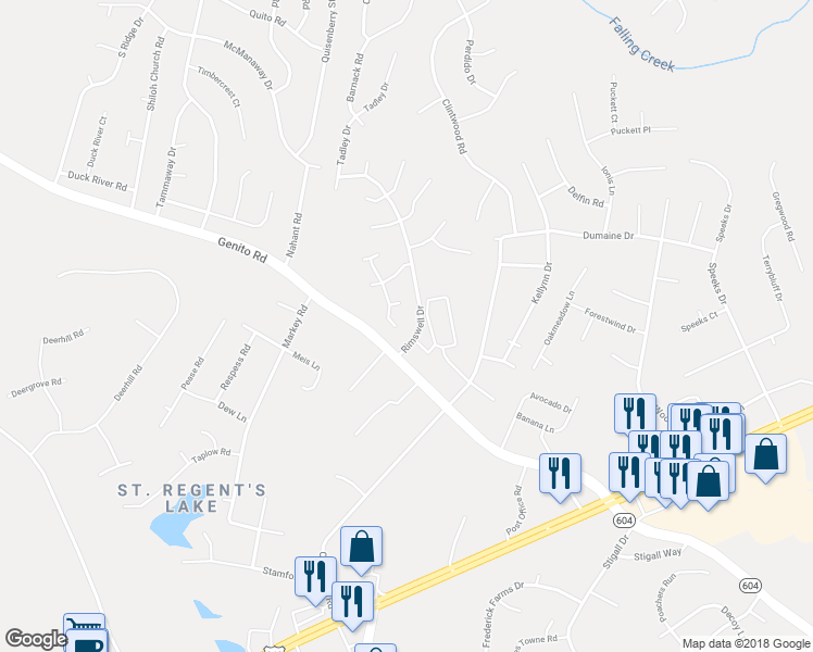 map of restaurants, bars, coffee shops, grocery stores, and more near 3931 Hazelnut Branch Road in Midlothian
