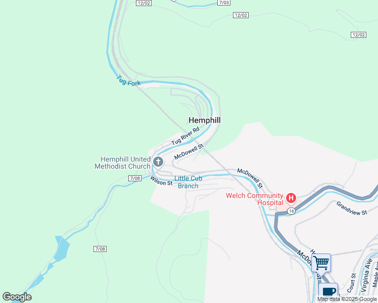 map of restaurants, bars, coffee shops, grocery stores, and more near North Main Street in Welch