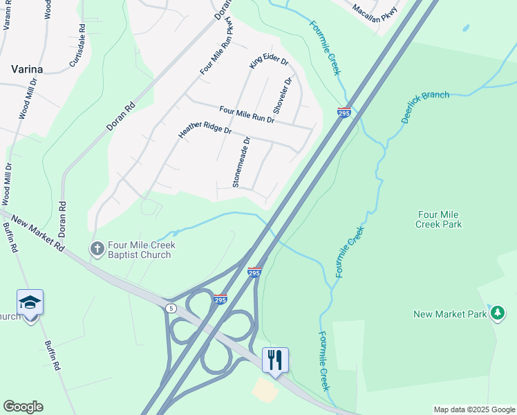 map of restaurants, bars, coffee shops, grocery stores, and more near 3037 Falcon Creek Drive in Henrico