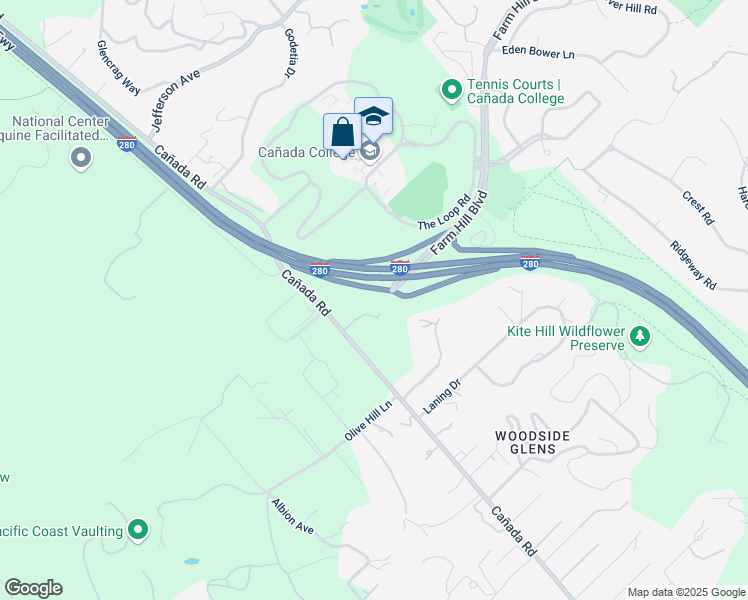 map of restaurants, bars, coffee shops, grocery stores, and more near Comstock Road in San Mateo County