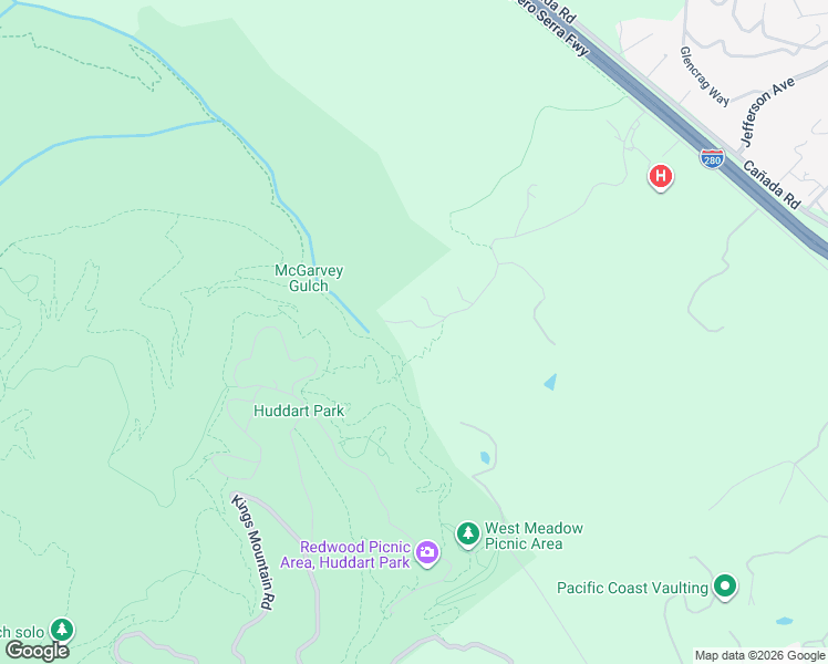 map of restaurants, bars, coffee shops, grocery stores, and more near 496 Raymundo Drive in Woodside