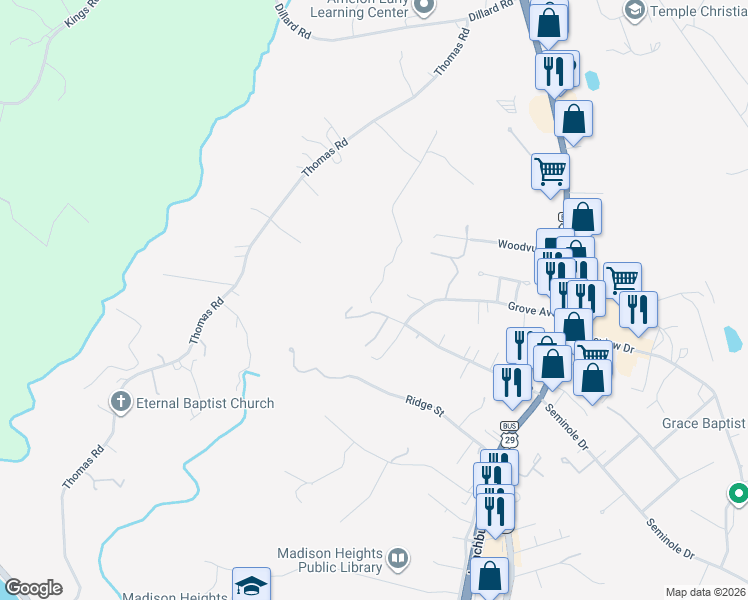 map of restaurants, bars, coffee shops, grocery stores, and more near 264 Mays Street in Madison Heights