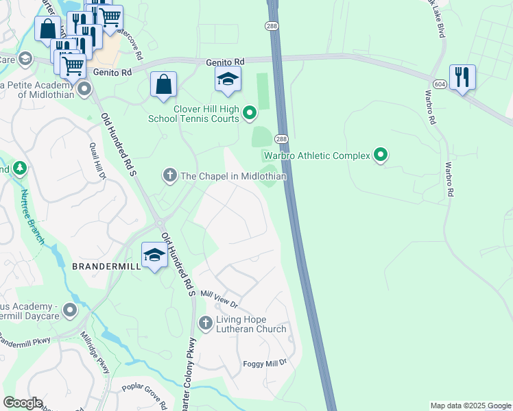 map of restaurants, bars, coffee shops, grocery stores, and more near in Chesterfield