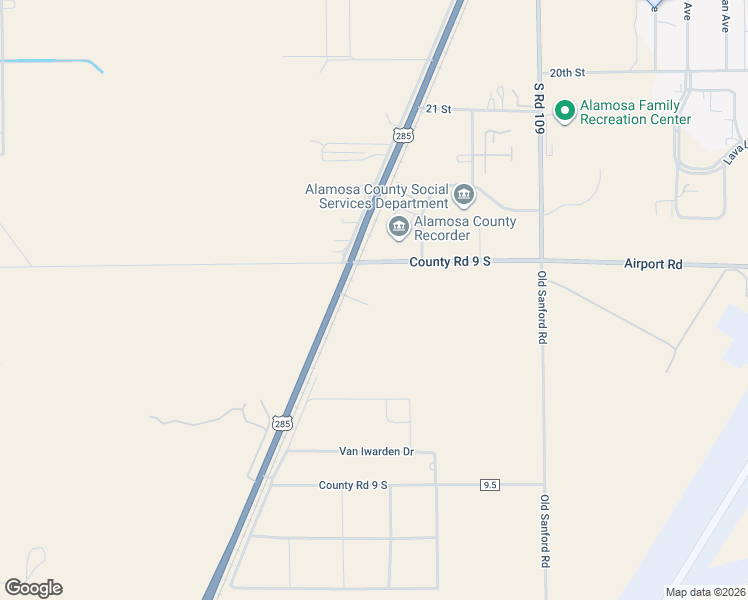 map of restaurants, bars, coffee shops, grocery stores, and more near 9056 US Highway 285 in Alamosa
