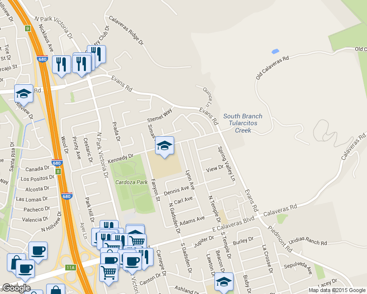 map of restaurants, bars, coffee shops, grocery stores, and more near 390 Lynn Avenue in Milpitas