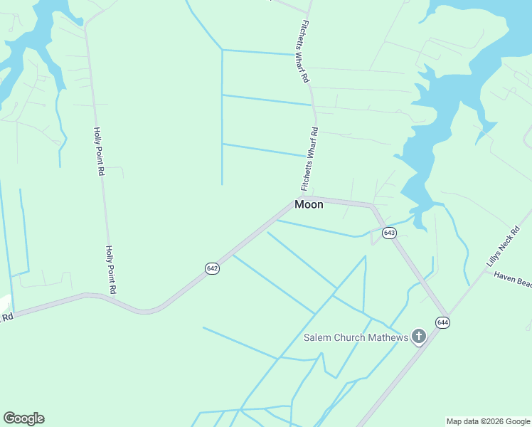 map of restaurants, bars, coffee shops, grocery stores, and more near Fitchetts Wharf Road in Mathews
