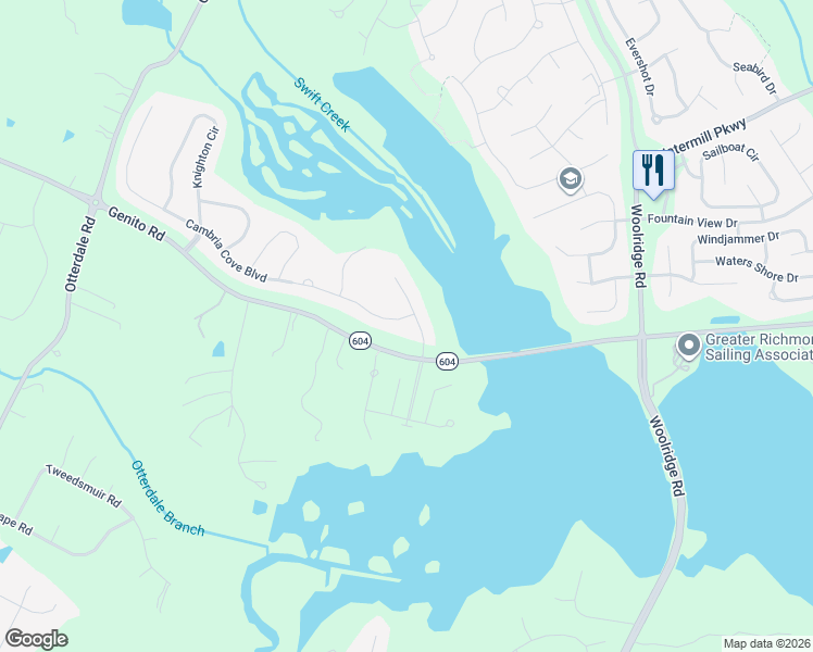 map of restaurants, bars, coffee shops, grocery stores, and more near 4100 Water Overlook Boulevard in Midlothian