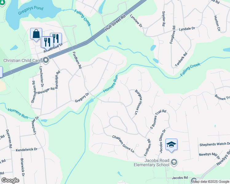 map of restaurants, bars, coffee shops, grocery stores, and more near 4204 Country Spring Lane in Richmond