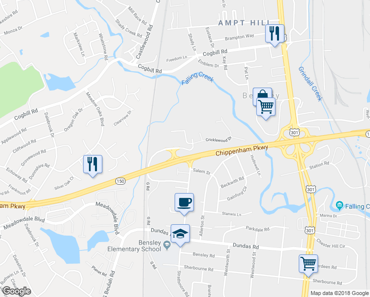 map of restaurants, bars, coffee shops, grocery stores, and more near 6006 Strathmore Road in Richmond