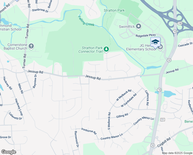map of restaurants, bars, coffee shops, grocery stores, and more near 5612 Jessup Road in Richmond
