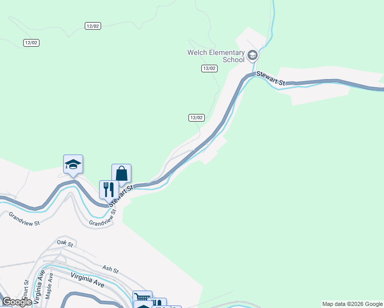 map of restaurants, bars, coffee shops, grocery stores, and more near West Virginia 16 in Welch