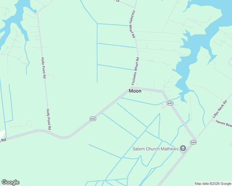 map of restaurants, bars, coffee shops, grocery stores, and more near Fitchetts Wharf Road in Mathews