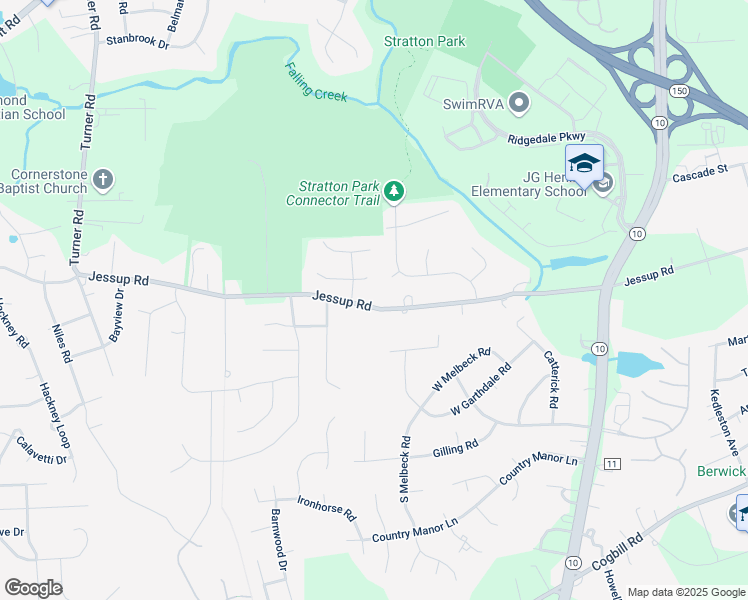map of restaurants, bars, coffee shops, grocery stores, and more near 5612 Jessup Road in Richmond