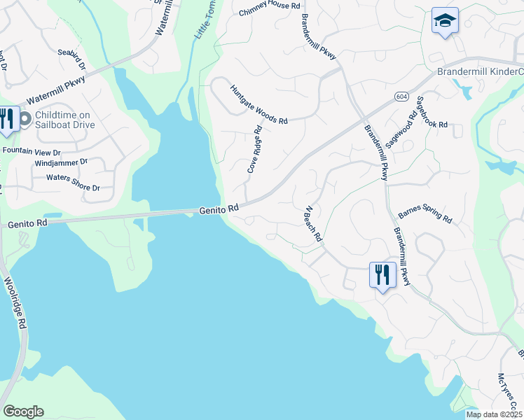 map of restaurants, bars, coffee shops, grocery stores, and more near 14308 Regatta Pointe Road in Midlothian