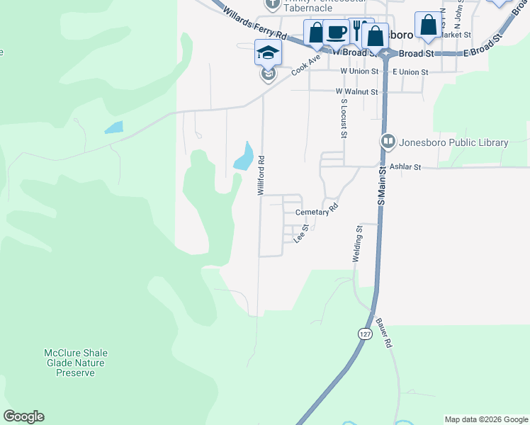 map of restaurants, bars, coffee shops, grocery stores, and more near 200 Williford Road in Jonesboro