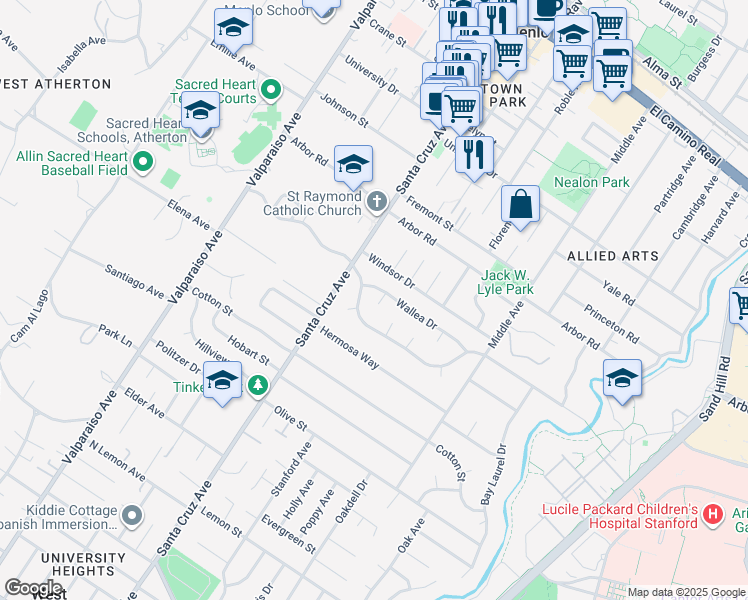 map of restaurants, bars, coffee shops, grocery stores, and more near 10 Cheryl Place in Menlo Park