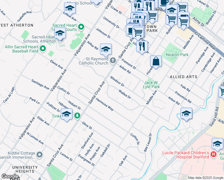 map of restaurants, bars, coffee shops, grocery stores, and more near 10 Cheryl Place in Menlo Park