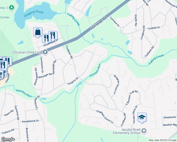 map of restaurants, bars, coffee shops, grocery stores, and more near 9161 Gregory Drive in Richmond