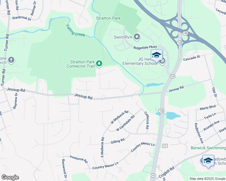 map of restaurants, bars, coffee shops, grocery stores, and more near 5424 Pineland Road in Richmond