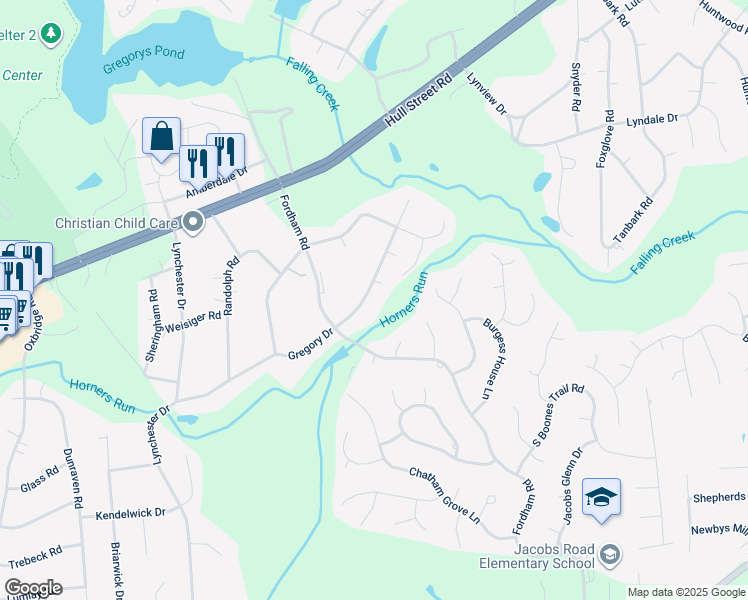 map of restaurants, bars, coffee shops, grocery stores, and more near 9161 Gregory Drive in Richmond