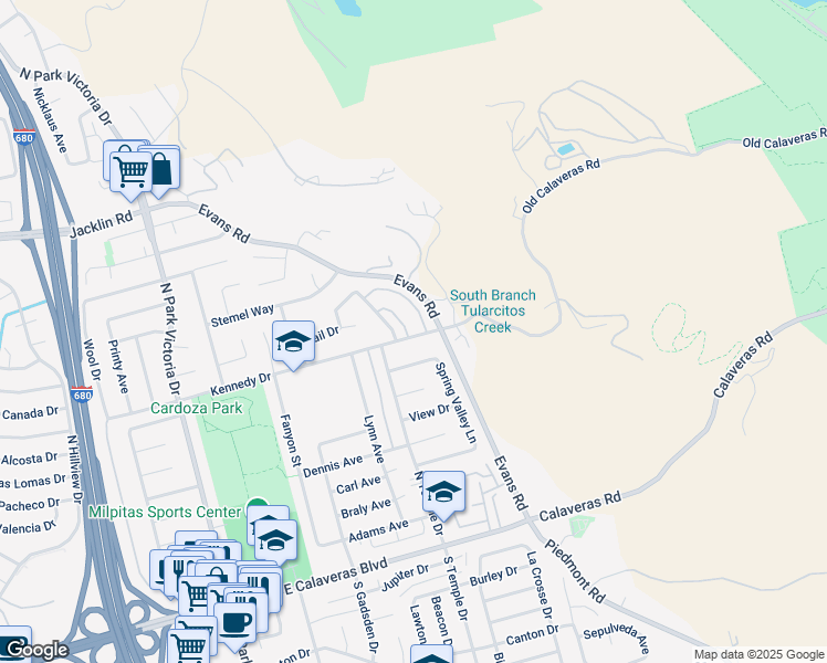 map of restaurants, bars, coffee shops, grocery stores, and more near 482 Alexander Way in Milpitas