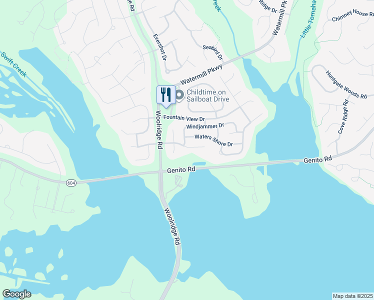 map of restaurants, bars, coffee shops, grocery stores, and more near 14843 Mariners Way in Midlothian