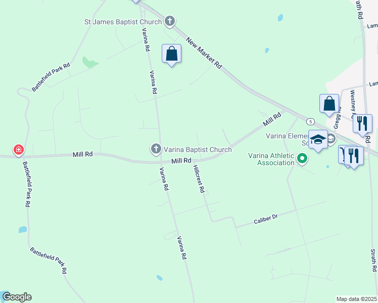 map of restaurants, bars, coffee shops, grocery stores, and more near 2200 Mill Road in Henrico